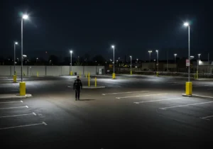 commercial parking lot at night