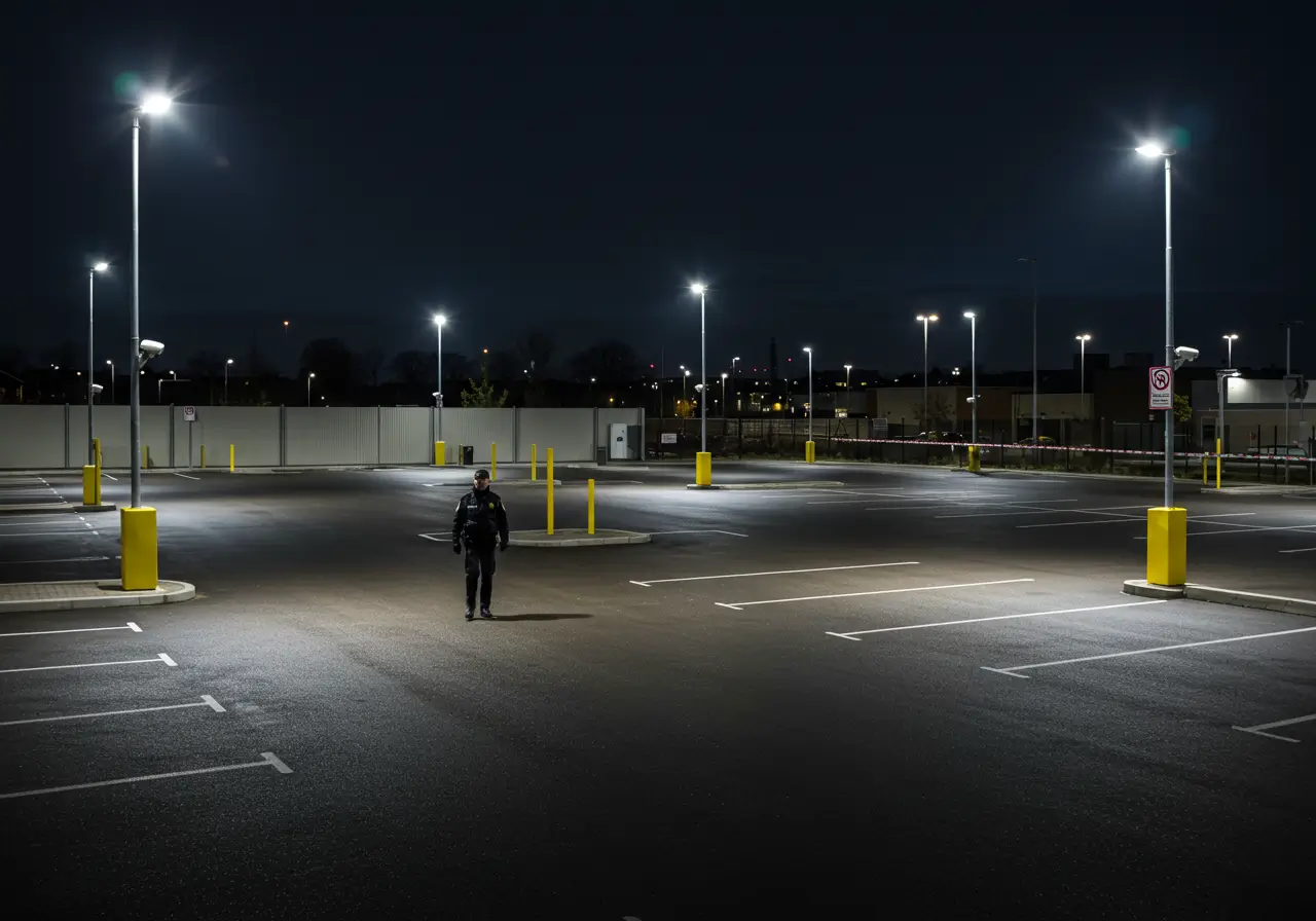 commercial parking lot at night